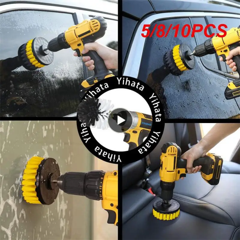 

5/8/10PCS Round Plastic Auto Tires Cleaning Bathroom Cleaning Kit With Extender Scrubber Brushes Drill Brush Polisher