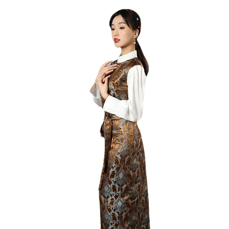 Tibetan Dress Womens Stand Collar Traditional Chinese Clothing Oriental Tibet Dress Vestido Vintage Vestidos Chinos