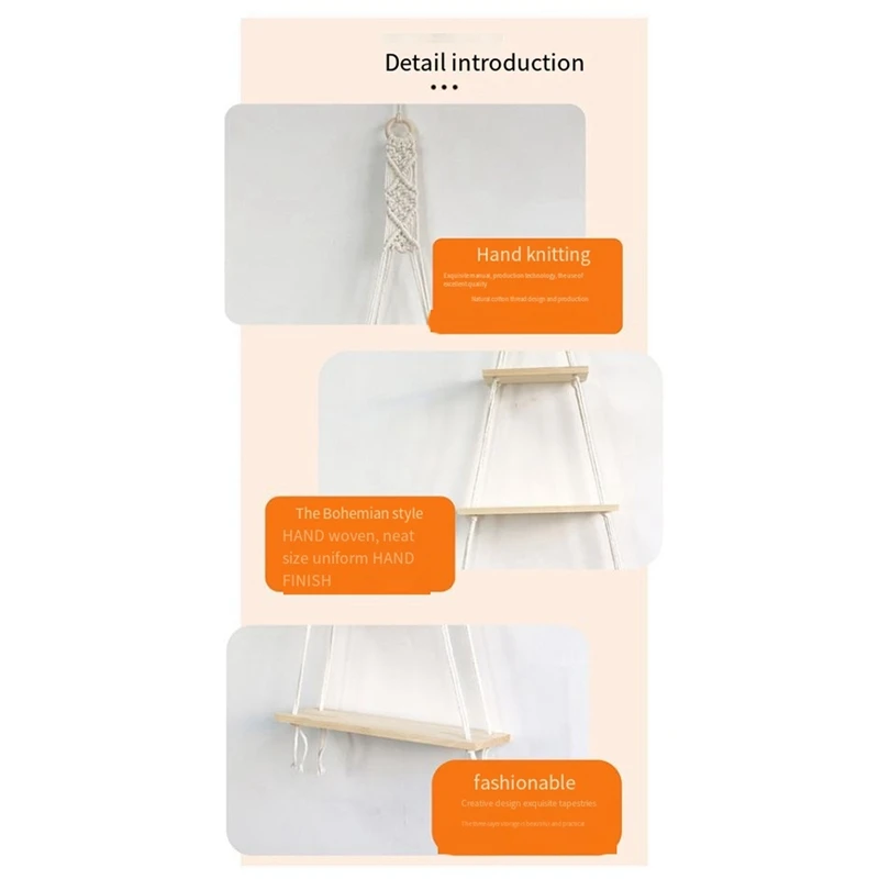 Настенная подвесная полка BMBY-Macrame 3 уровня стеллажи с плетеным веревкой декор для