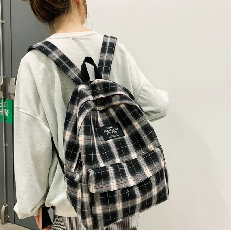 

Модный холщовый женский рюкзак в клетку, школьные ранцы для девочек-подростков, вместительные водонепроницаемые дорожные мешки