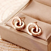 fashion classic luxury high quality titanium steel roman double ring earrings gift banquet women jewelry earrings