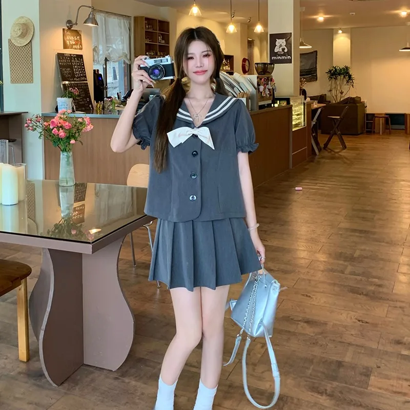 Женский комплект из двух предметов однотонный костюм в стиле преппи с коротким