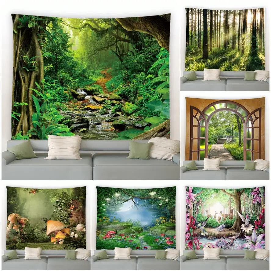 

Тропический тропический лес гобелен фантазия грибы цветы растения деревья природный пейзаж Настенный декор для гостиной спальни