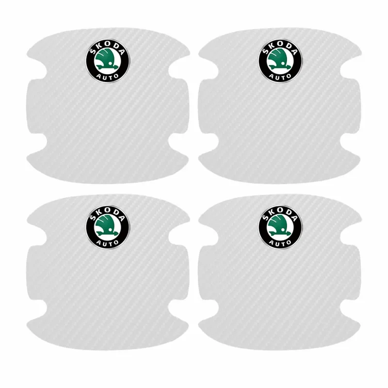 

4 шт., наклейка на дверь автомобиля из углеродного волокна, защитная пленка на дверную ручку для Skodas Octavia Kodiaq Fabia Rapid Superb A5 A7 2 Kamiq Karoq