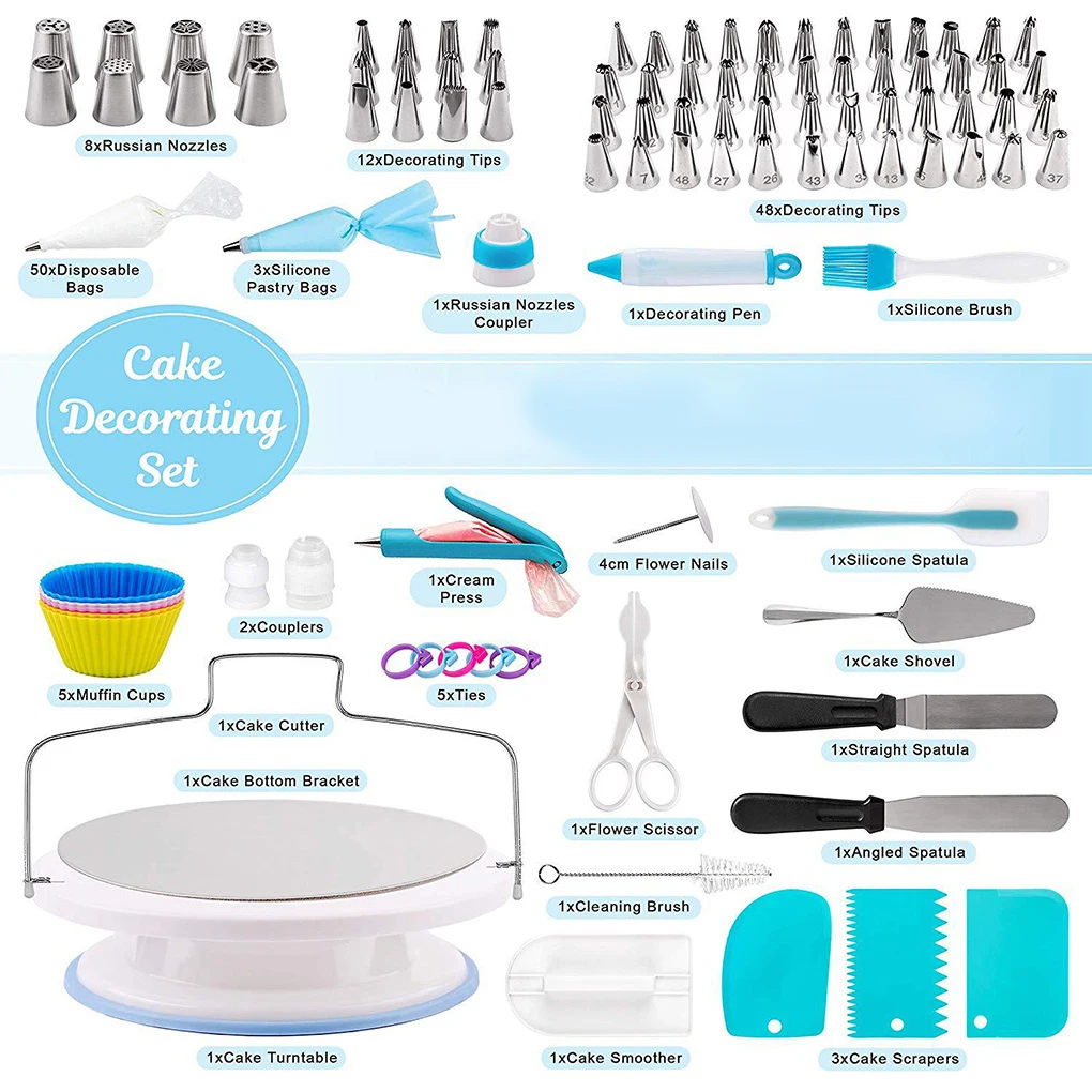 

140Pcs Cake Decorating Supplies Practical Combination Turntable 48 Small Mounted Nozzles Baking Kits for Beginners Professionals
