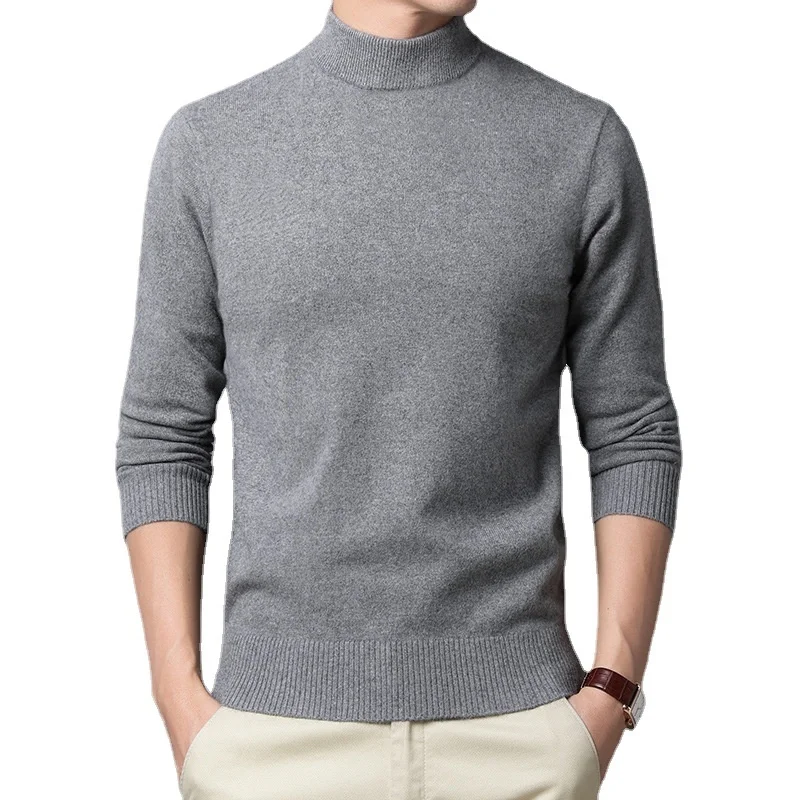

2022 Sweater Warm Men's Half Turtleneck Solid Color Pullover Fashion Thickening Middle-aged Long-sleeved Top pullover
