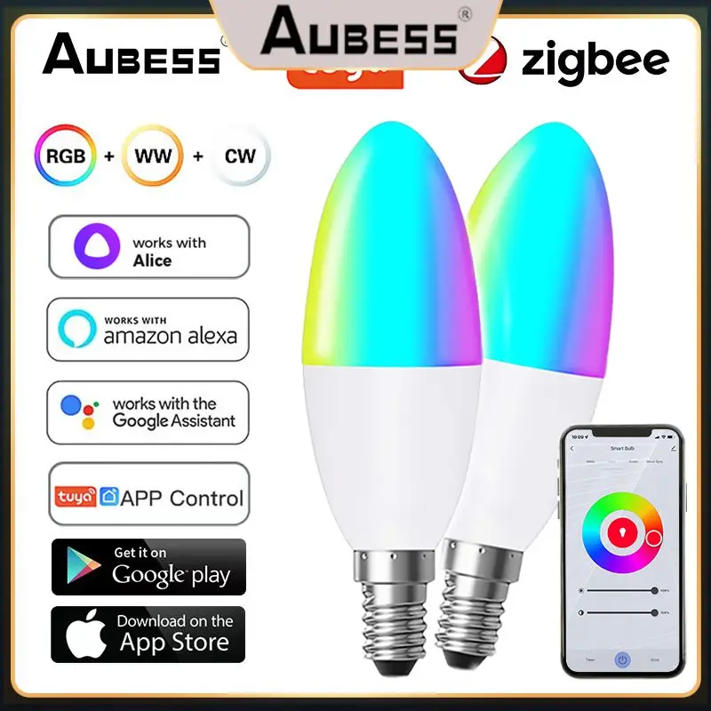 

5w Smart Light Bulb Rgbcw Zigbee Smart Lamp Tuya Zigbee Dimmable Candle Light Bulbs Smart Home E14 Led Bulb Voice Control