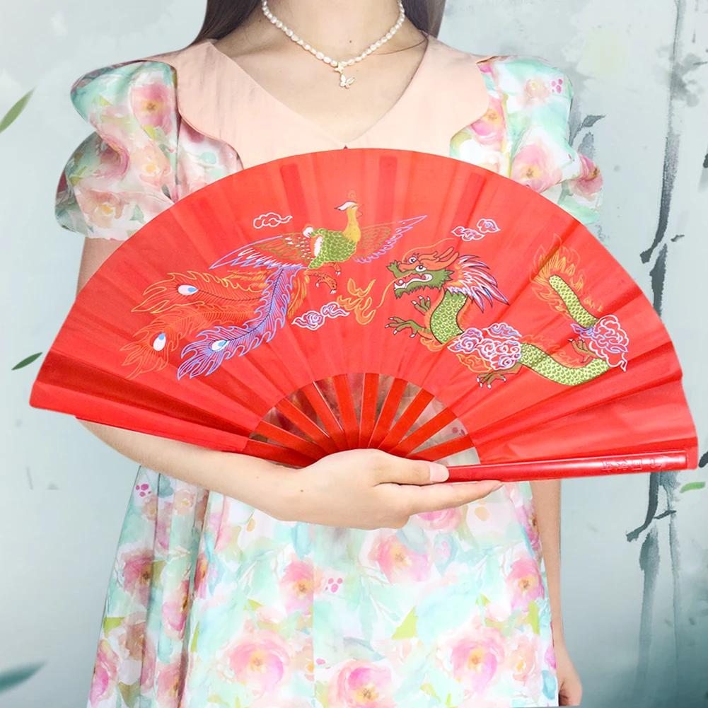 

Muy Bien Chinese Tai Chi Martial Arts Dragon and Phoenix Kung Fu Fan Hand-held Folding Fan Art Dance Performance Accessories