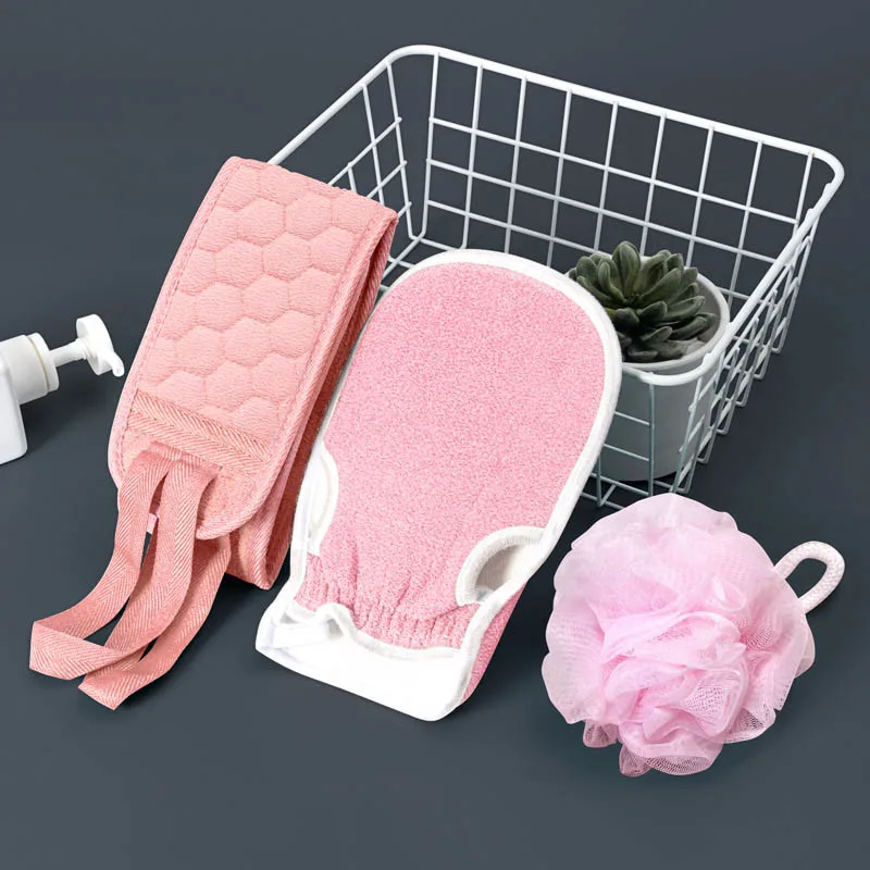 

3Piece Body Exfoliating Gloves Cleaning Washcloth Soft Brush Home Hotel Bathroom Shower Ball Back Scrubber Set Skin Towel Bath
