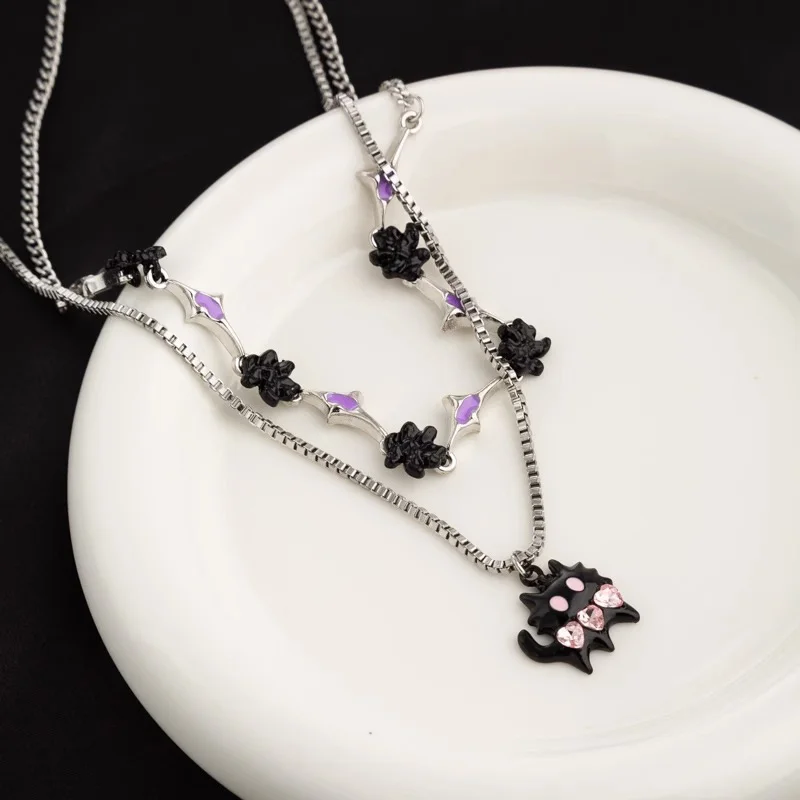 Двухслойное многослойное ожерелье с черной кошкой для женщин Y2k азиатская