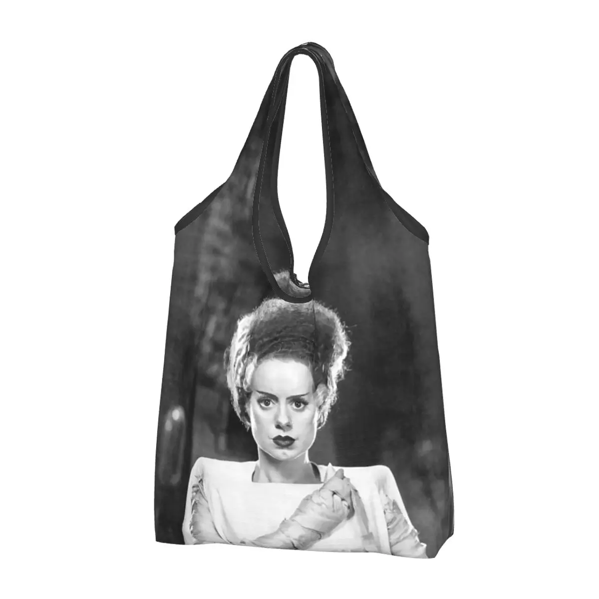 

Fashion Bride Of Frankenstein Shopping Tote Bag Portable Horror Film Groceries Shopper Shoulder Bag