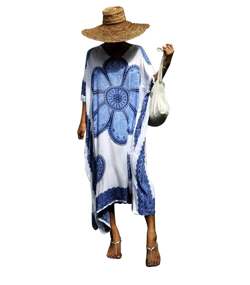 

Print Beach Dress Cotton Beach Cover up Robe de Plage Women Tunic Sarong Bathing Suit Cover ups Long Beach Pareo Swim