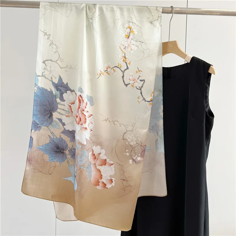 

Весенний шелковый шарф 100%, Женская повязка для волос, офисные женские шейные шарфы, шейный платок, бандана, платок, дизайнерская длинная шаль, популярная Солнцезащитная