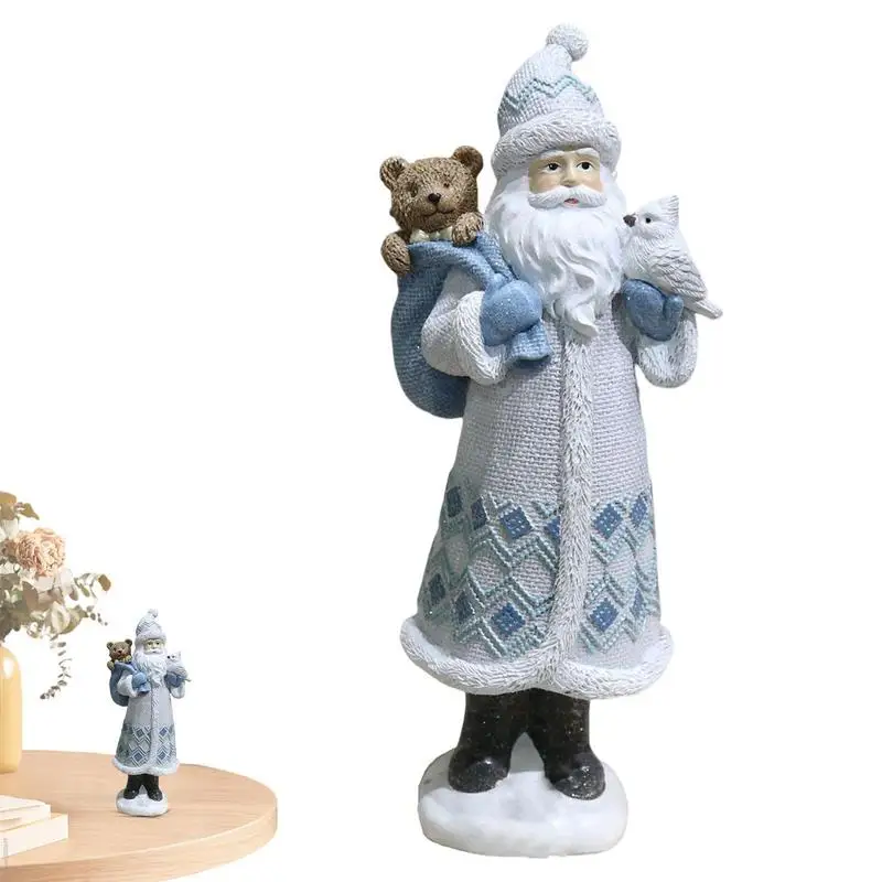 

Christmas Santa Claus Figure 9-Inch Santa Claus Statue With Animals And Gifts Bag Table Top Resin Decorative Centerpiece For