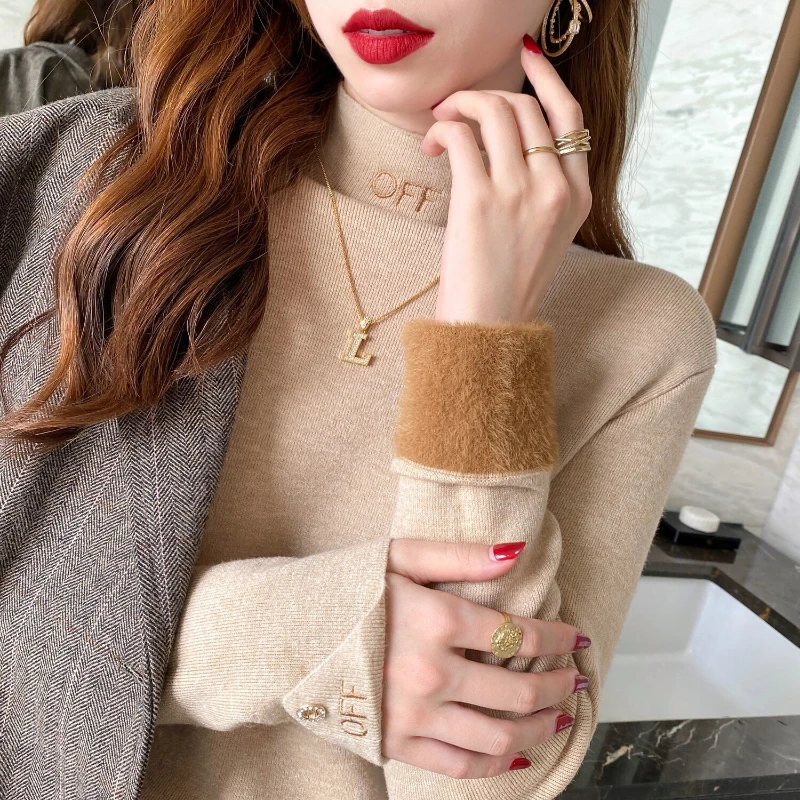 

Woman Knit Sweater Half High Neck Long Sleeve Sweetshirts Pullover Ladies Slim Sweaters Female Slim Blouse Jumper Pullover G456