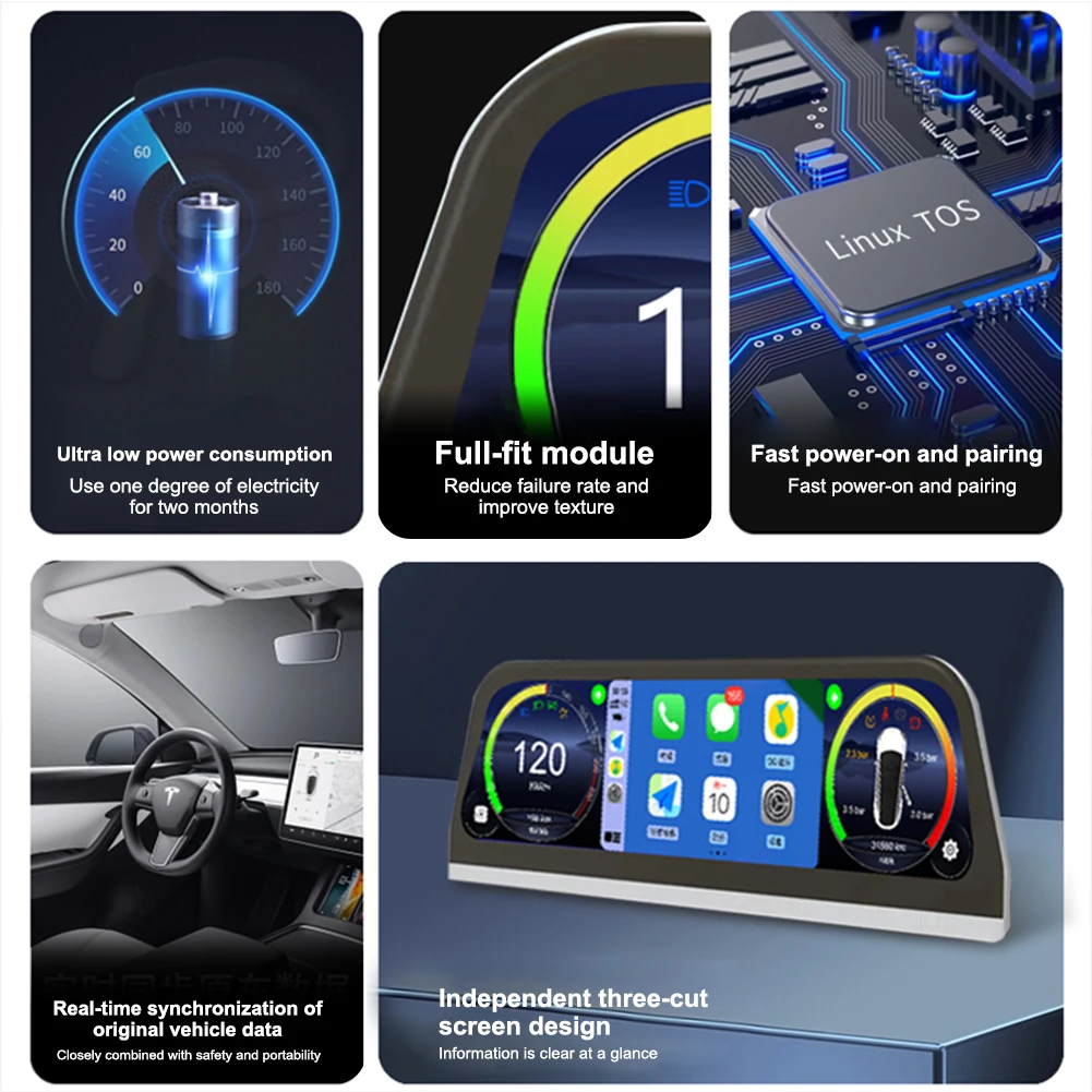 Фото Автомобильный проекционный дисплей, сенсорный экран HUD с беспроводным Carplay Android, автоматический динамик, навигация, скорость, мощность для Tesla Model 3 Y №4