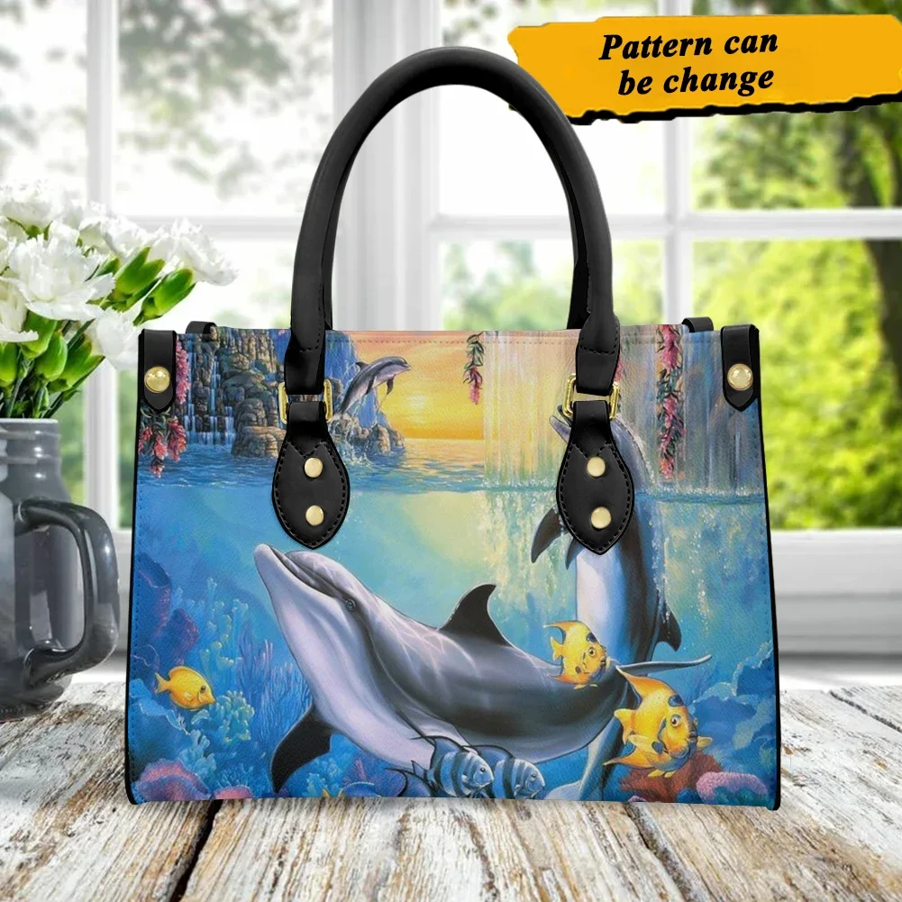 Новые синие женские сумочки с ручками прекрасный мультяшный дельфин