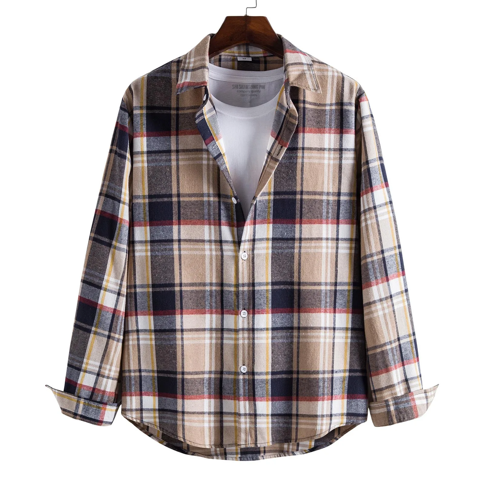 

Men Autumn Winter Single Breasted Long Sleeve Turn-Down Collar Fashion Plaid Print Casual Shirts Top Collar Bodysuit