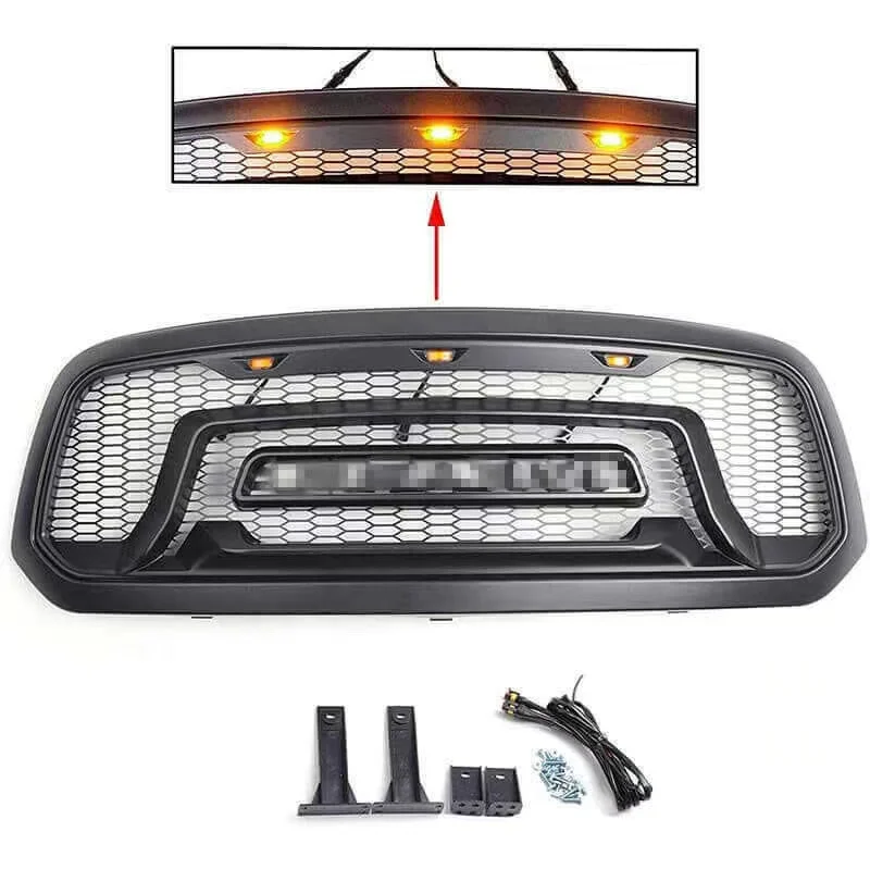 Передняя сетчатая решетка в стиле Raptor для Dodge Ram 1500 2013-2018, гоночная решетка из АБС-пластика, черный бампер, маска, сменная сетка