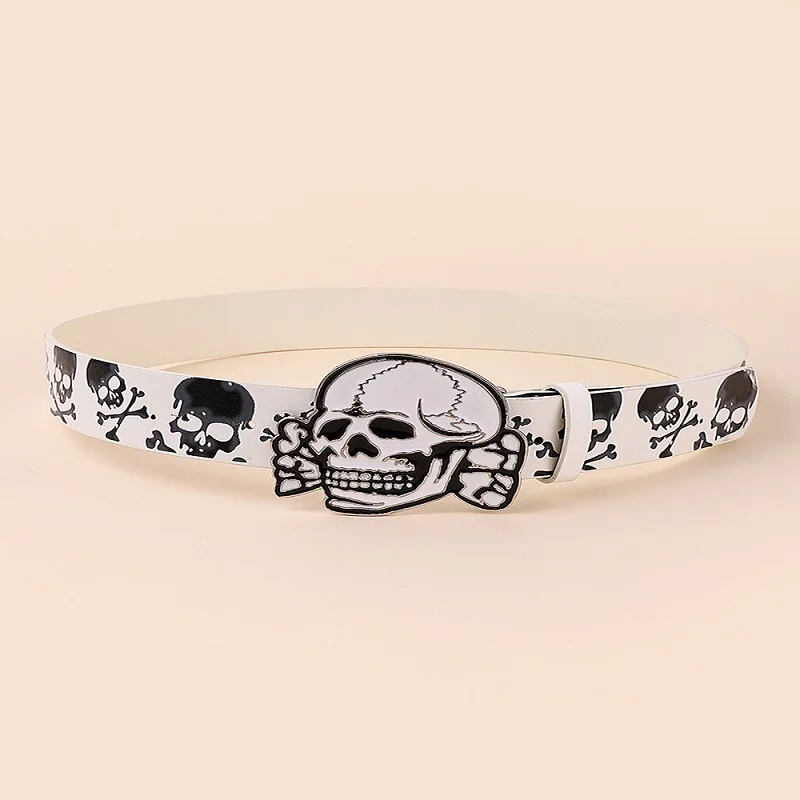 2023 New Fashion Skull Belt Women Versatile Luxury Punk Jeans Style Colorful PU Leather Material Conspicuous Casual Unisex 100cm