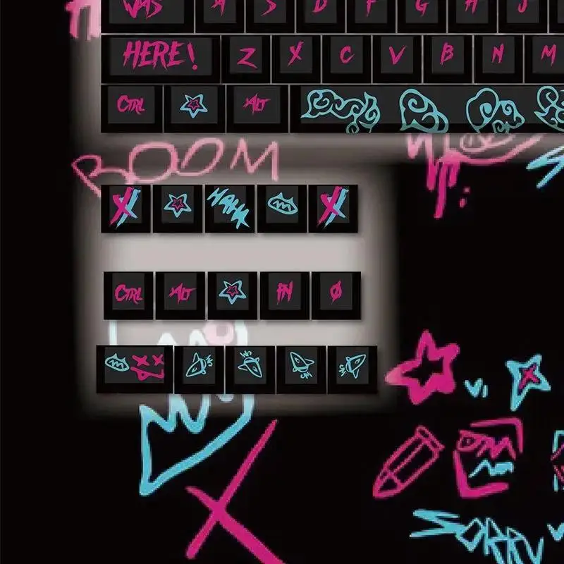 Игровой персонаж Jinx Cherry Keycap 123 клавиши граффити механическая клавиатура PBT