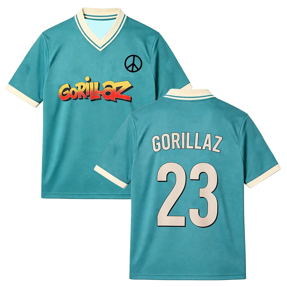 Фото Футболка Gorillazs FC Soocer Jersey Albums The Mountain Mesh, женская и мужская, свободного кроя, повседневная, дышащая, с V-образным вырезом, с коротким рукавом №3