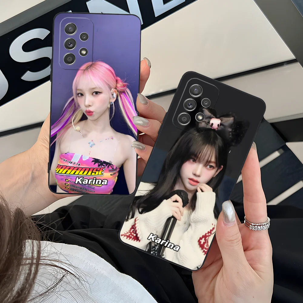 KPOP AE Karina Phone Case for Samsung Galaxy A73 72 71 70 55 54 53 52 35 34 32 23 14 13 5G Black Cellphones Smartphone Cover