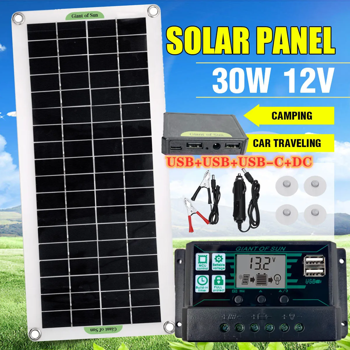 

30W 12V Flexible Polycrystalline Solar Panel Dual USB Regulator Charging Mobile Phone with 10-100A Controller
