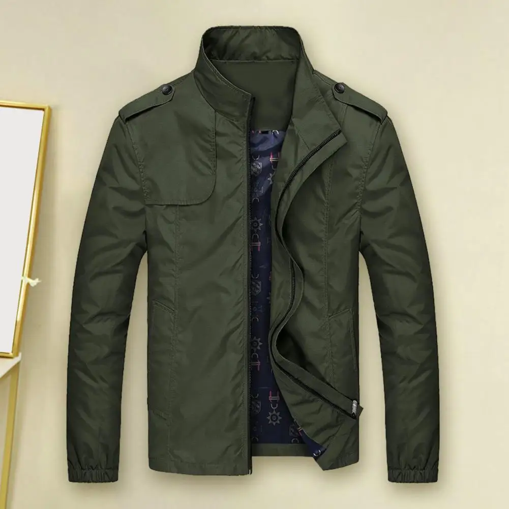

Men Jacket Stylish Men's Outerwear Trendy Stand Collar Zipper Jacket for Fall/spring for Business Casual Outdoors Solid Color