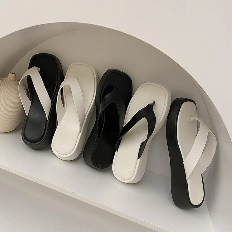 

Platform Slippers 2022 Fashion Women Casual Black White Sandals Slide Slip On Beach Flip Flops Sandalias Mujer