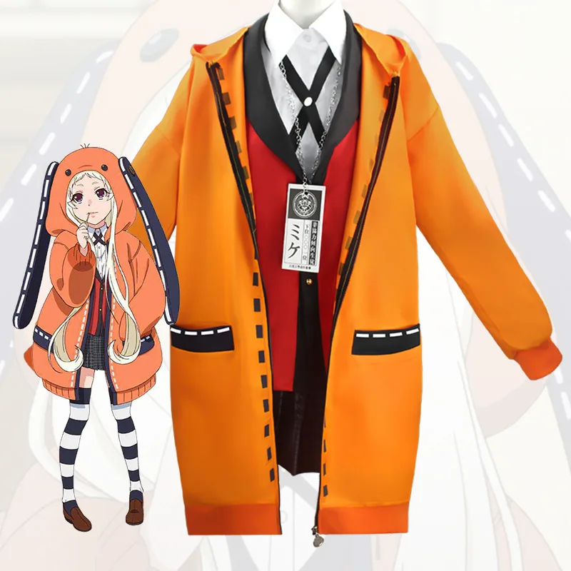 

Rune Yomozuki Runa Cosplay Costume Anime Kakegurui Compulsive Gambler Women Orange Hoodie Zip Jacket Coat Role Play Clothing