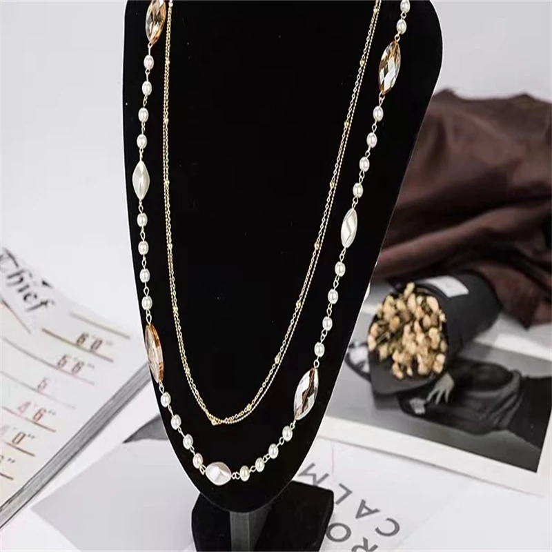

Necklace Female Long Section Korean Fashion Multi-layer Pearl Crystal Necklace Pendant Popular Accessories Wild Sweater Chain