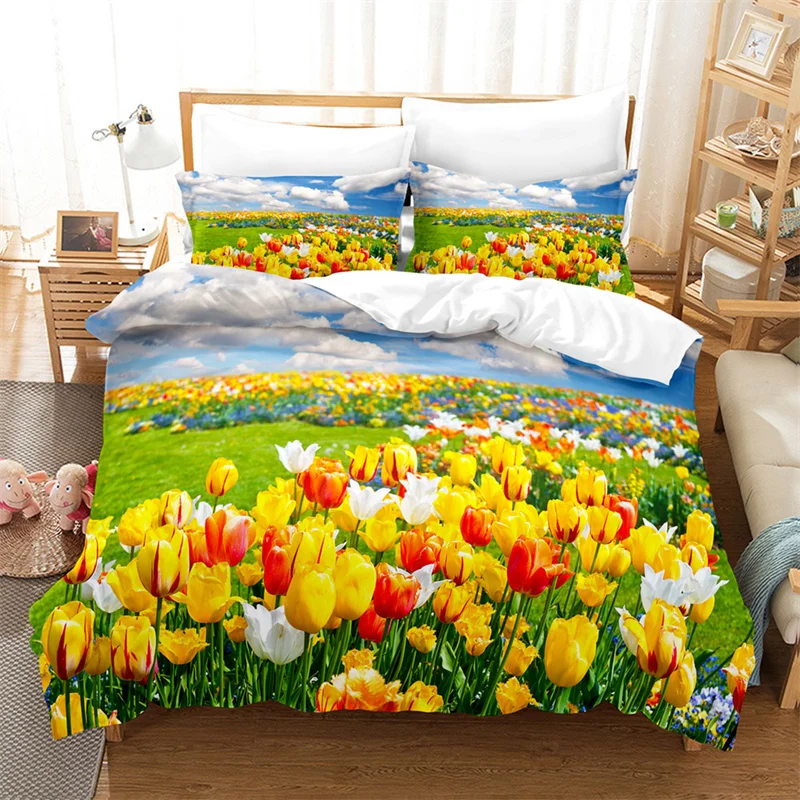 

Flower Landscape Queen Bedding Set Duvet Cover Kids Bedroom Bed Set Comforter Cover Set King Size Duvet Cover Set Bedding Sets