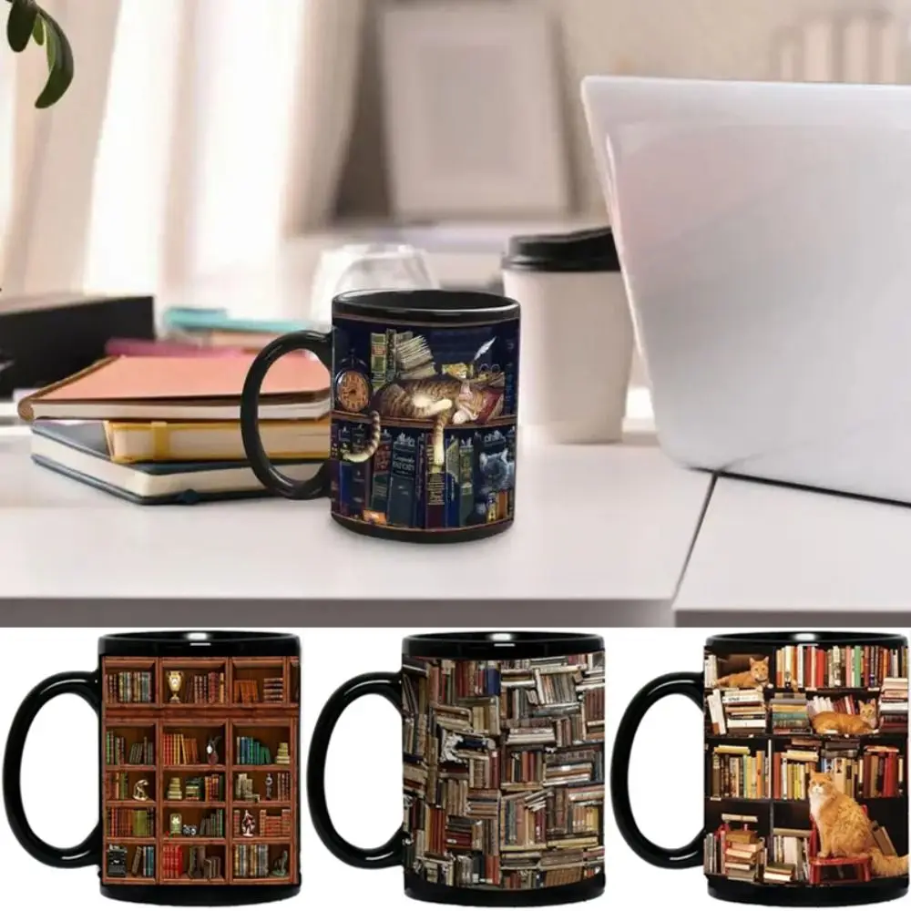 

White 3D Bookshelf Mug Gift Creative 3D A Library Shelf Cup Multi-Purpose Book Lovers Coffee Mug