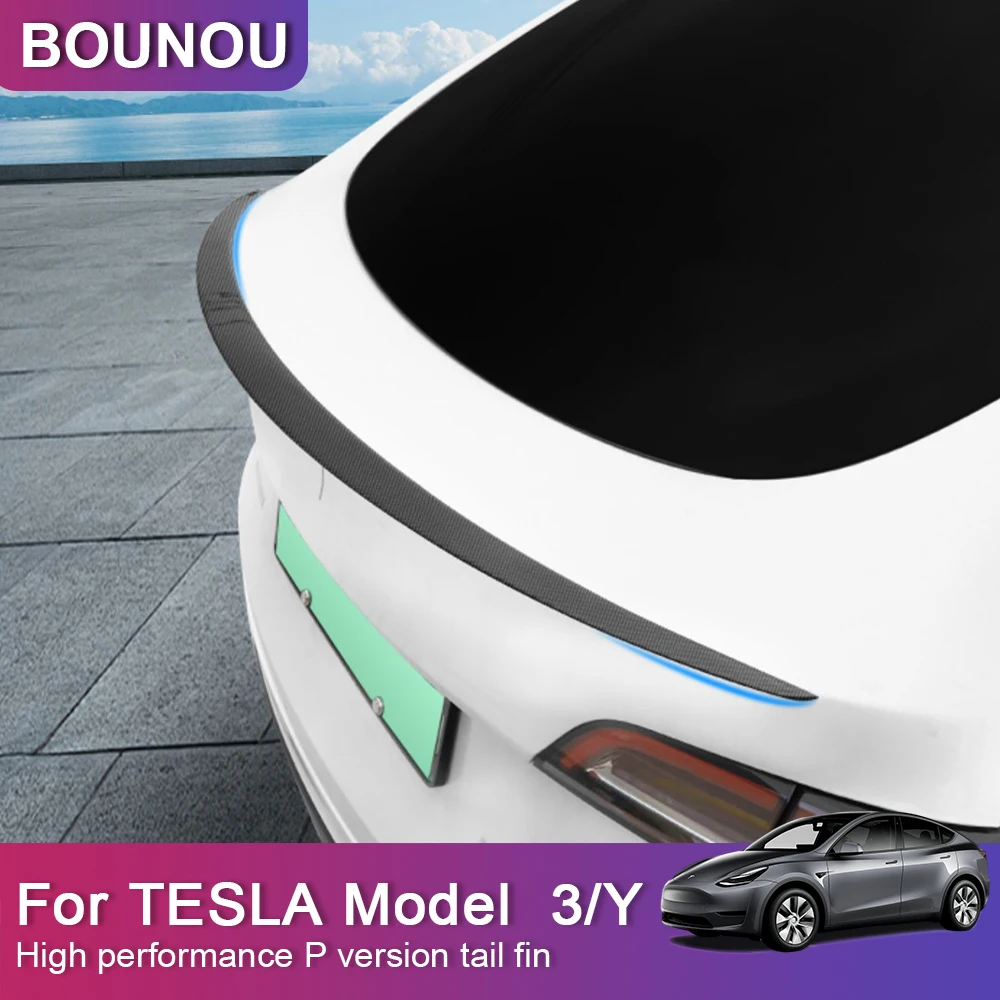 

Бауньюу для Tesla модель Y Модель 3 2022 2023 аксессуары задний багажник губа заднее крыло матовый яркий черный спойлер из углеродного волокна