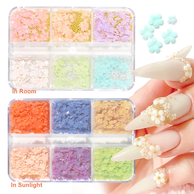 

Color-Changed Nail Art Flower Heart Sunlight UV Sensitive Color Changing Macaroon Florets 3D Accessory Kit Nails Decorations