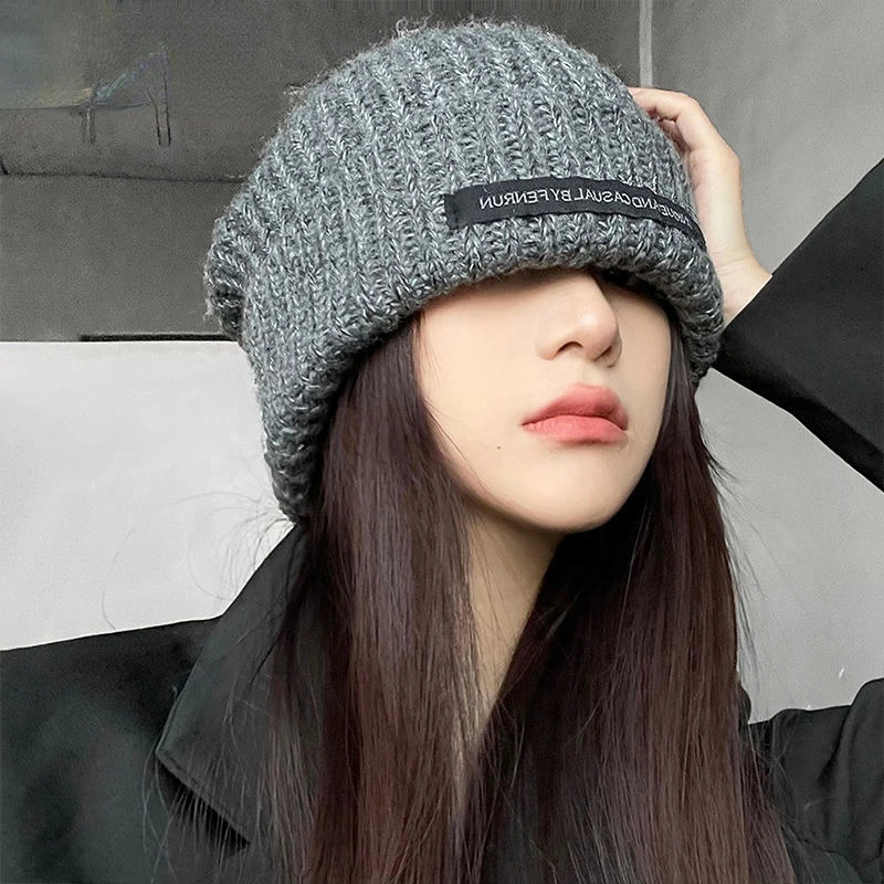 

Knitted Hat Big Head Circumference Woolen Hat Female Autumn and Winter Cold Hat Baotou Hat Pile Pile Hat Kpop Y2k Fashion Trend