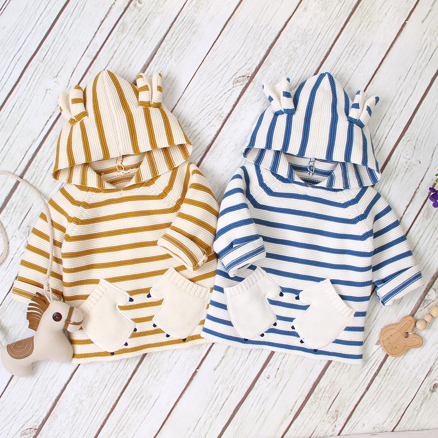 

Baby Sweaters Winter Warm Cotton Knitted Newborn Boys Girls Hooded Pullovers Jumpers Autumn Full Sleeves Toddler Infant Knitwear