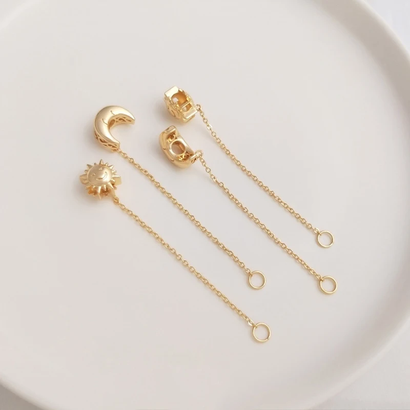 

Латунные позолоченные цепочки-удлинители в виде Солнца и Луны, 2 шт., 14 к, ювелирные изделия, аксессуары «сделай сам» для изготовления брасле...