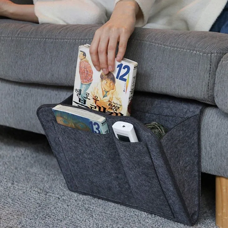 

Felt Bedside Storage Organizer Phone Book Magazine Holder Pockets Hanging Storage Bag Baby Tissue Box For Bed Sofa Side Pouch