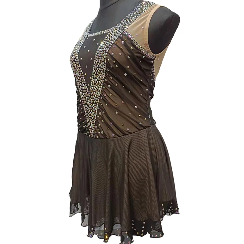 Блестящее платье для фигурного катания кофейное черное на коньках танцевальная