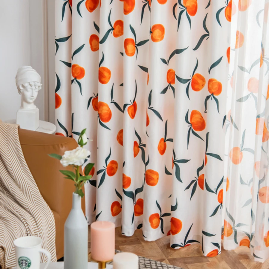

Creative Tangerine and Peach Living Room Curtain Nordic Bedroom Window Insulation Sunscreen Semi-Blackout Curtain Drapes #5