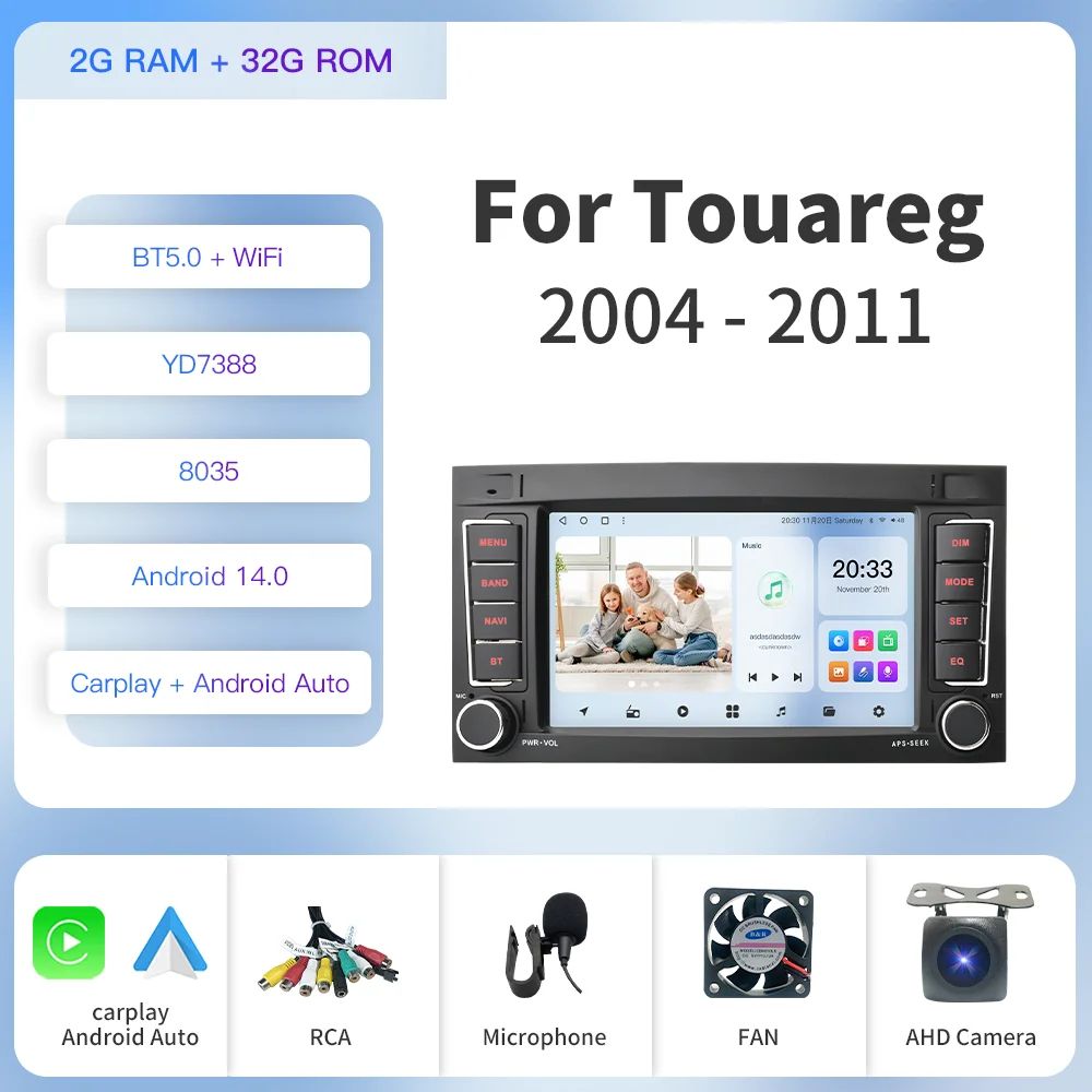 

Kapud Android 14 7′′ 2 Din автомобильная радио мультимедийная камера для VW/Volkswagen/Touareg/Transporter T5 Multivan CarPlay Auto GPS WiFi