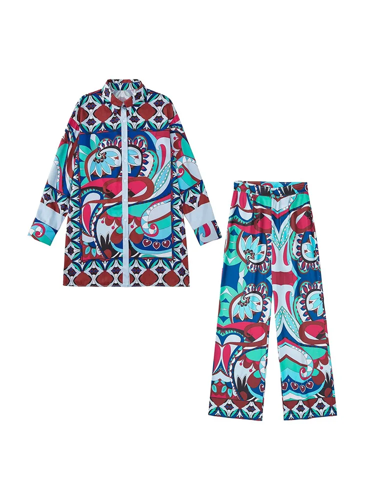 

BM&MD&ZA 8435211 Women 2022 New Fashion printing long style Blouses Vintage Long Sleeve Button-up Female Shirts Tops 8435/211