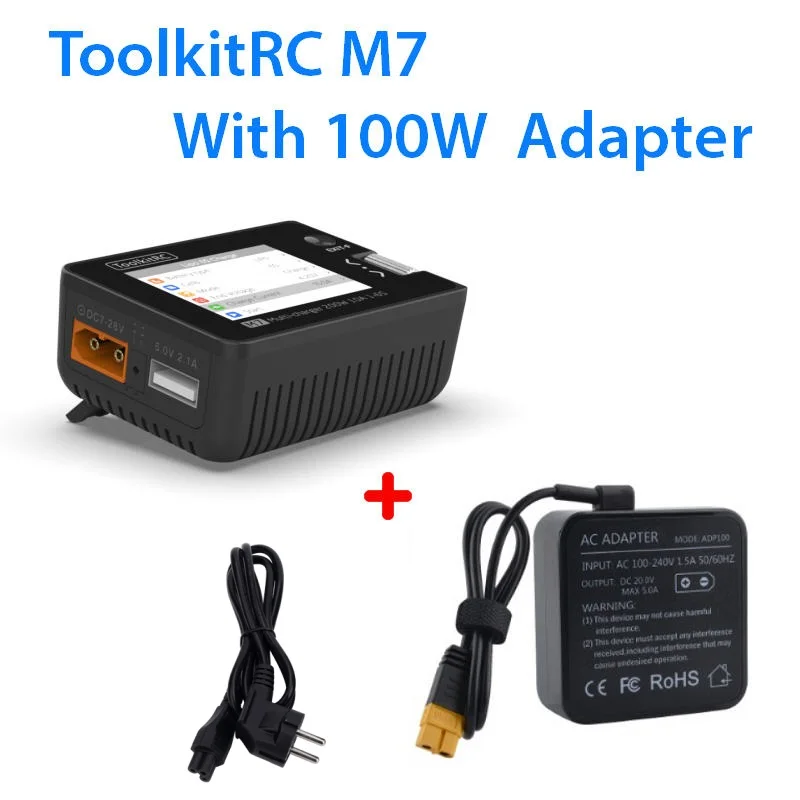 ToolkitRC M7 Servo Tester Tool 200w 10A DC Output 1-6s Multi-function Smart Balance Charger ESC Motor Tester and 100W  Adapter