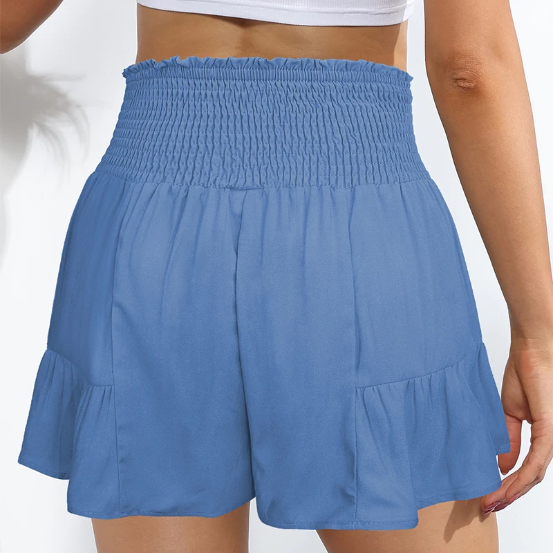 Women Wide Leg Casual Shorts Summer All-Match Bow Tie Lace Loose Shorts Ruffle High Elastic Waist Daily Beach Holiday Wear