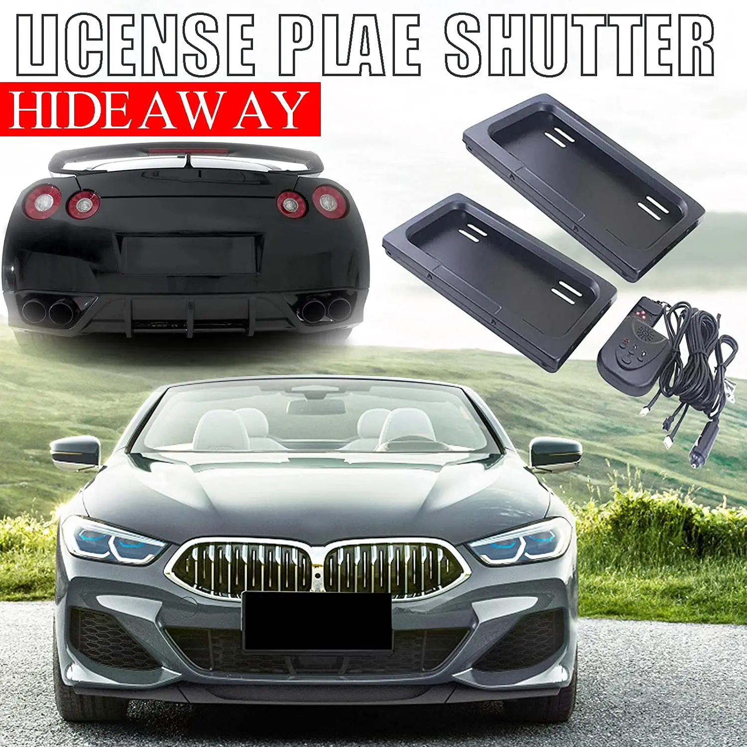 

1/2Packs US Standard Hide-Away License Plate Frame Electric Hidden License Plate Kit with Remote Control Frame for US Standard