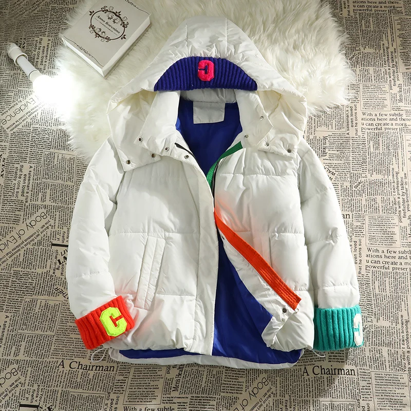 2022 Women Winter Jacket Knitted Patchwork Hooded Cotton Padded Warm Thick Clothes Female Coat Parka Puffer Jacket