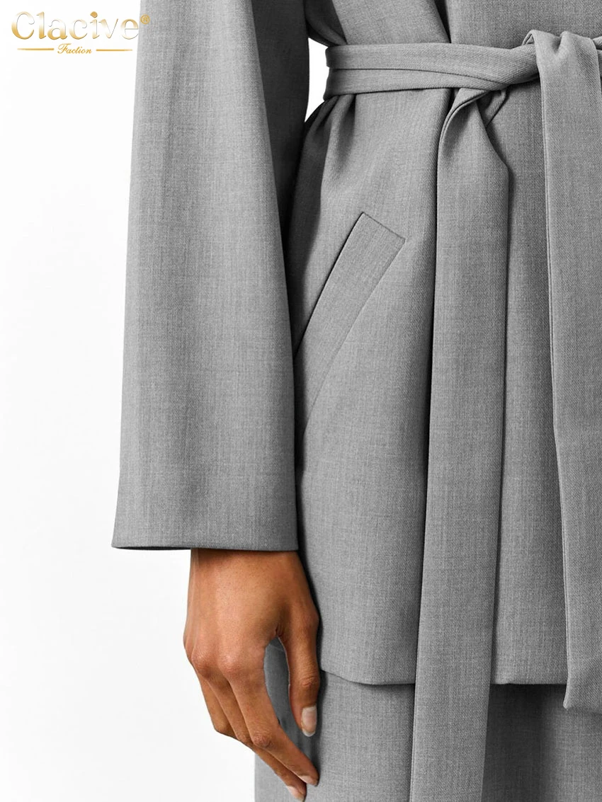 Clacive Повседневные свободные серые брюки для женщин комплект из 2 предметов 2025 г.