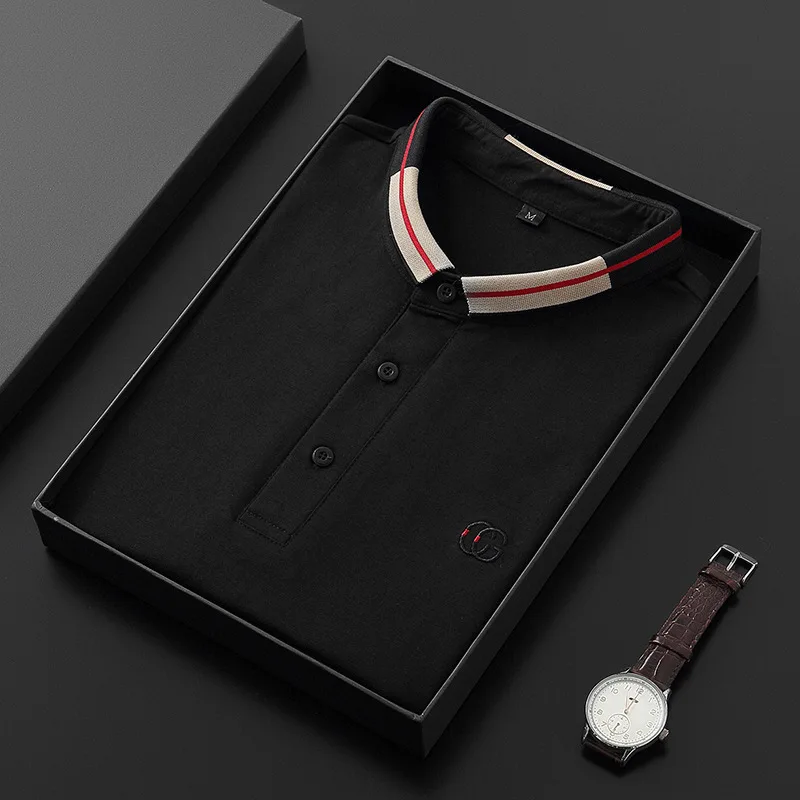 

Summer Simplicity Men's Solid Color Polo Shirts Embroidery Lapel Business Tee Black Tops Blouse Mens Clothing Short Sleeve Shirt